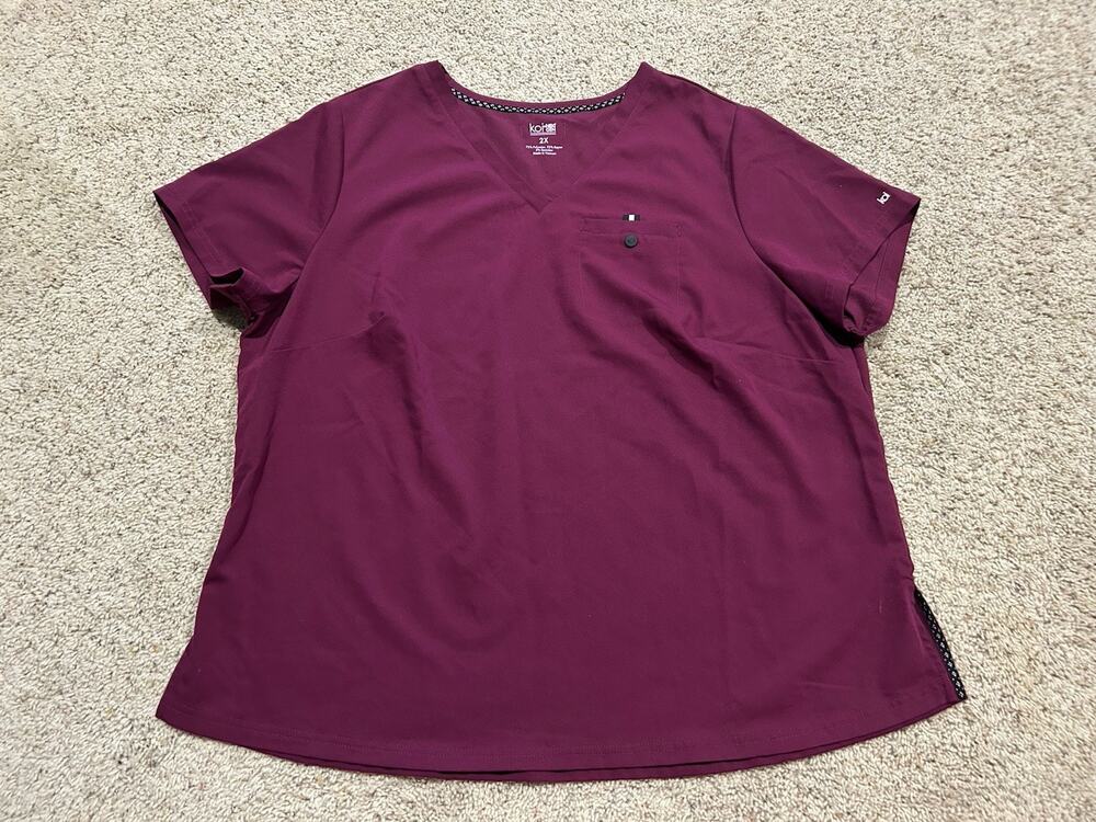 Koi NEXT GEN Size 2X Medical Scrub Top Burgundy Stretch Women’s G26